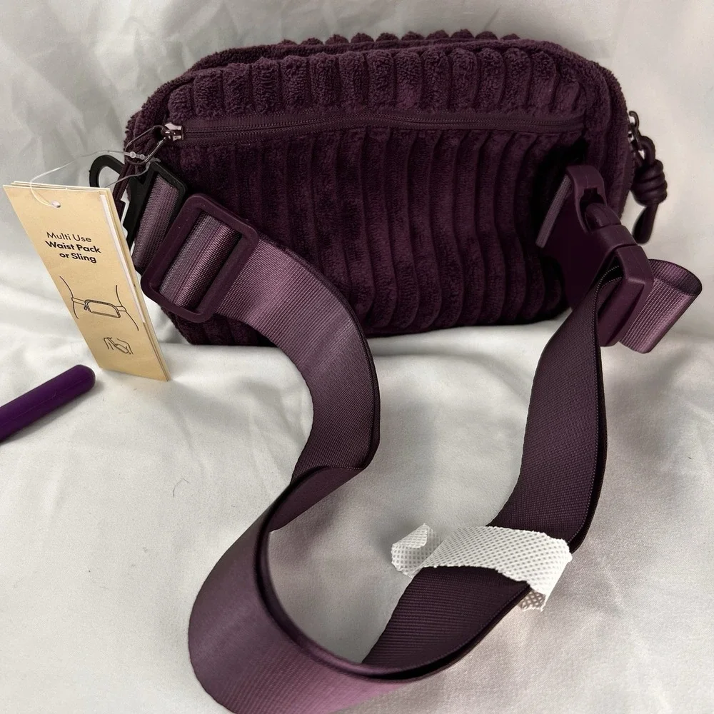 No Boundaries Fanny Pack Sling Bag Dark Amethyst New Faux Fur Shearling Ribbed